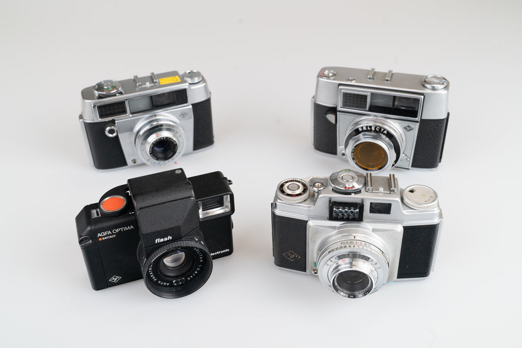 Pakke med 4 Agfa-kameraer – 1960- og 70-tallet