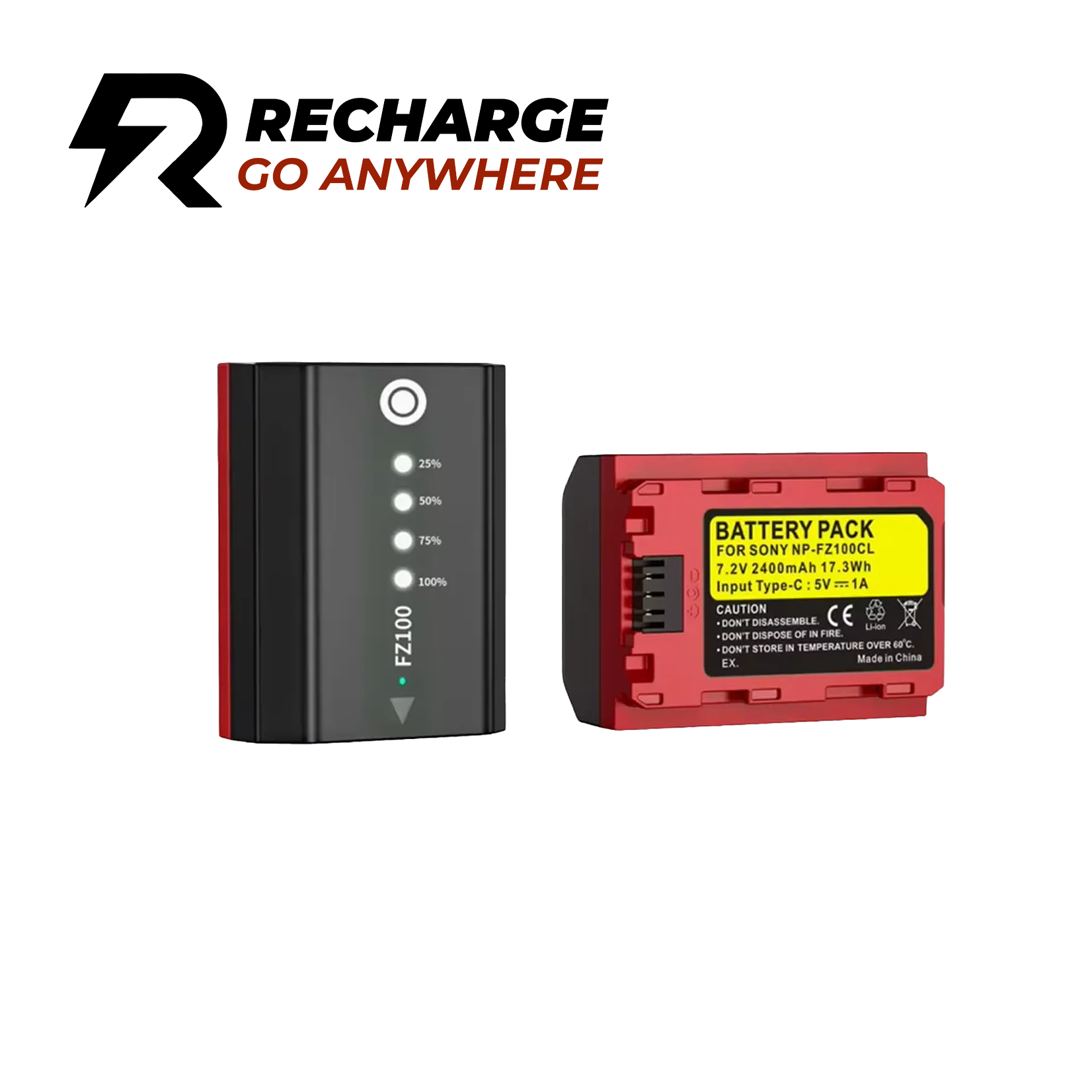 Recharge GO Sony NP-FZ100 2600 mAh kamerabatteri med USB-C